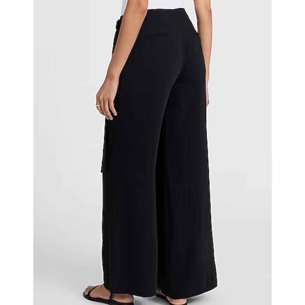 NEW! Express Women's High Waisted Belted Wrap Wide Leg Pant 12 L Black $98 - Picture 3 of 11
